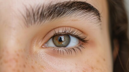 Close-up of a woman's perfectly groomed eyebrows, highlighting their natural shape and definition