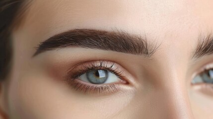 Obraz premium Close-up of a woman's perfectly groomed eyebrows, highlighting their natural shape and definition