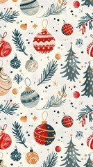 Beautiful Xmas pattern with ornaments. Christmas wrapping paper concept