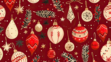 Beautiful Xmas pattern with ornaments. Christmas wrapping paper concept