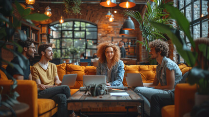 Naklejka premium Young Professionals in a Modern Office Having a Creative Team Meeting