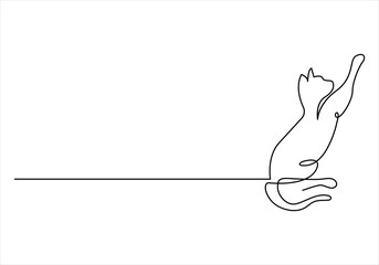  Continuous one line art cat. Black silhouette cat. Isolated on white background vector illustration. © Zorna