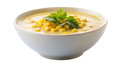 Steaming bowl of corn soup for a comforting lunch
