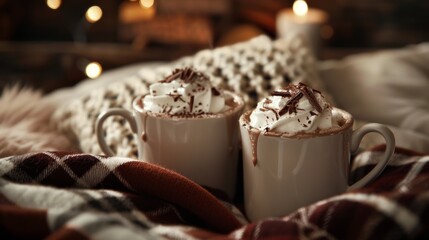 Cozy Winter Vibes - Indulgent Hot Chocolate Surrounded by Plush Pillows and Soft Blankets