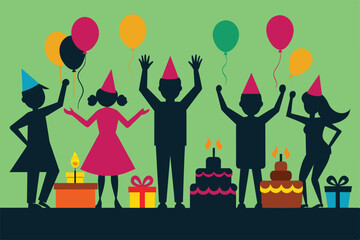 Happy birthday celebration vector silhouette 