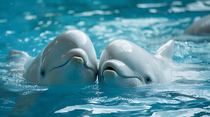 Naklejka premium Beluga Whales, the beauty of white in the water