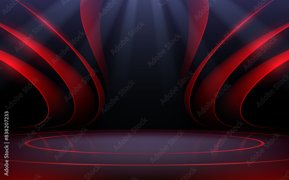 Wall mural stage with red shapes and blue light effects - Wall murals