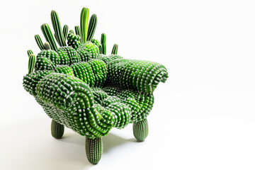 Soft chair in the shape of a cactus, concept of discomfort, hemorrhoids and other rectal problems, isolated on white background, copyspace