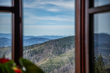 Tatra mountains view form window shelter on Stożek Wielki 
