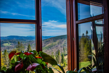 Tatra mountains view form window shelter on Stożek Wielki 