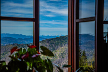 Tatra mountains view form window shelter on Stożek Wielki 
