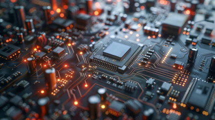 Obraz premium grey-orange microcircuit close up