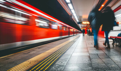 people walking past a subway train