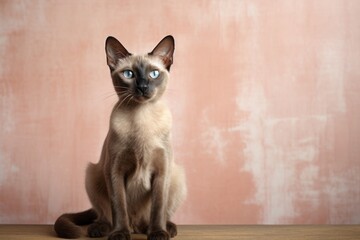 Portrait of a happy javanese cat while standing against minimalist or empty room background