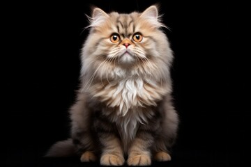 Portrait of a smiling british longhair cat isolated on minimalist or empty room background
