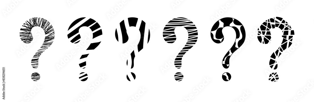 Poster illustration of question marks set. hand drawn question marks set. doodle sketch style of question m
