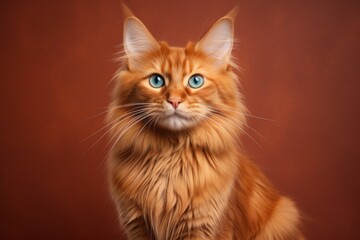 Portrait of a smiling somali cat in front of solid color backdrop