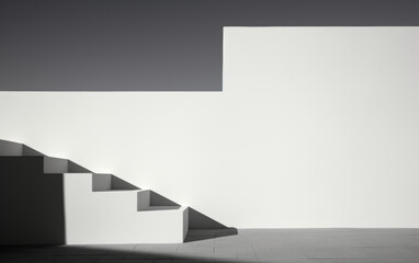 A white wall with a staircase leading up to it