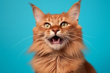 Naklejka premium Portrait of a smiling somali cat isolated in solid color backdrop