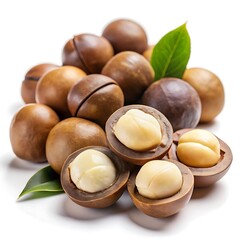 Raw macadamia nuts isolated on a white background.