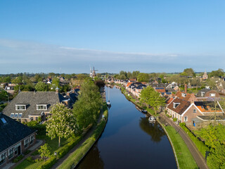 Obraz premium Aerial View: Village Burdaard in Friesland, Netherlands with houses 