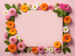 Obraz premium Beautiful garden flowers on pink background, for wedding, birthday card wallpaper decoration and space for write text.