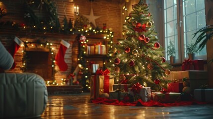 Obraz premium A cozy and festive New Year's Eve celebration inside a beautifully decorated living room