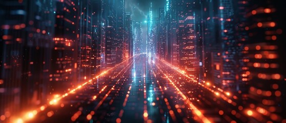Fototapeta premium Cyberpunk-inspired glowing lines in a technological background