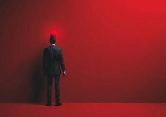 Businessman Pressing Start Button Concept, Minimalist Startup Business Illustration, Entrepreneur in Suit Initiating New Venture, Early Stage Business Idea Launch