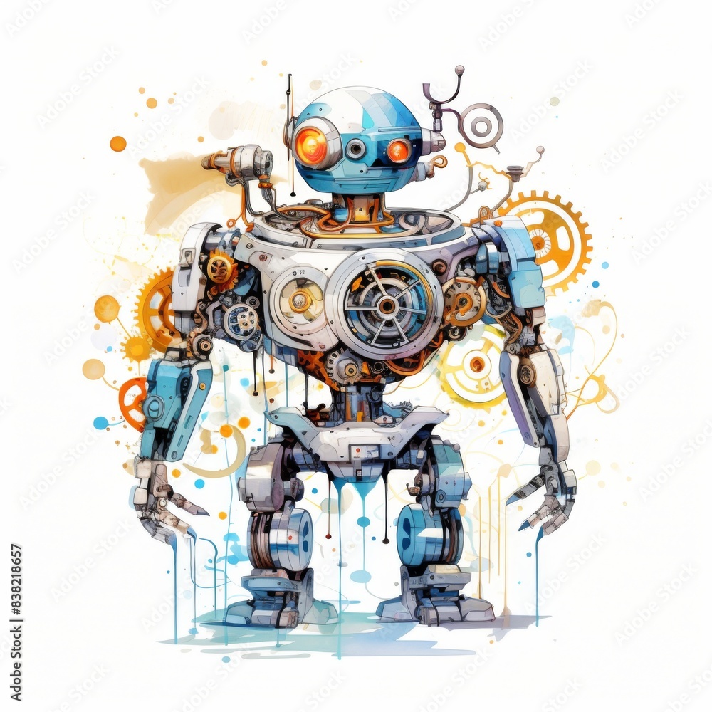 Poster a robot with a clock on its chest