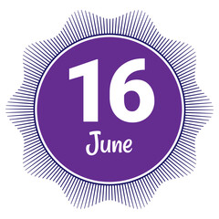 16 June, Date template. Useful design for calendar or event promotion. Vector illustration EPS 10 File. Isolated on white background. 