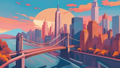 City panorama with skyscrapers, downtown, urban architecture