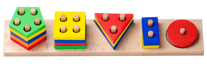 Children's toy wooden sorter on white background isolation
