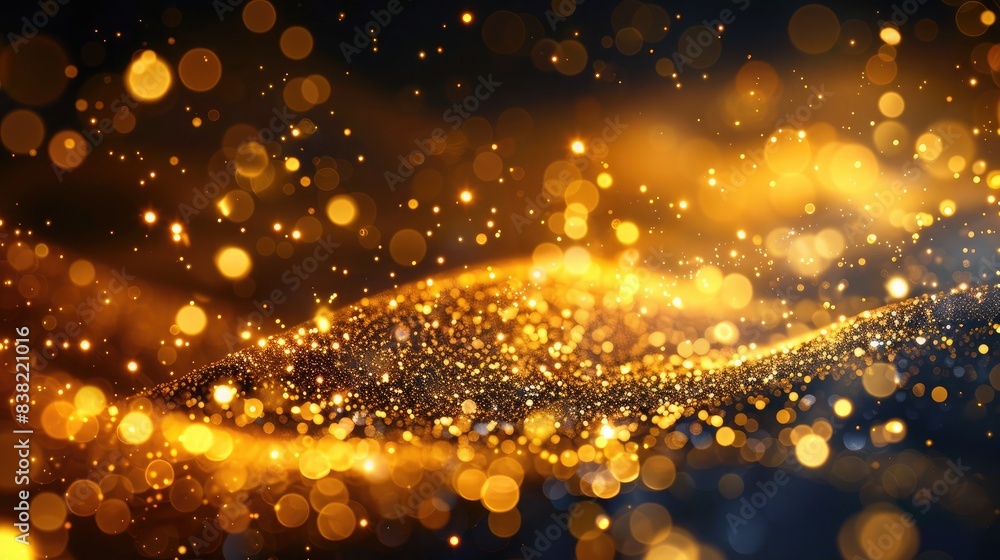Poster shimmering abstract background with golden light streaks and particles, adding a luxurious and festi