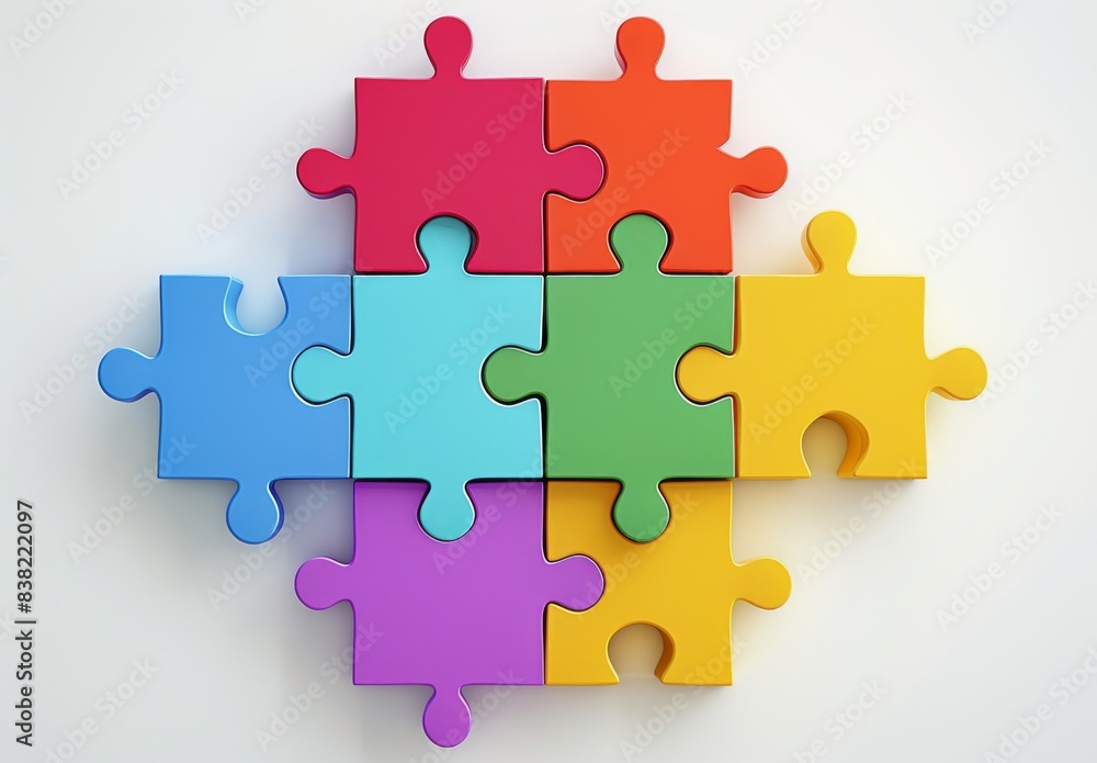 Poster teamwork concept. a jigsaw puzzle icon floating on an isolated background. vision collaboration in b