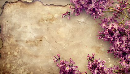 Vintage shabby chic lilac Lined textured showing text grunge shabby chic background, Lilac flower Collage