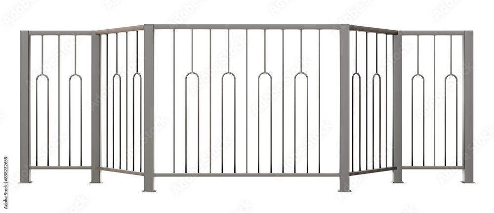 Poster 3d illustration showcases a sleek metal balustrade with handrail, blending modern design with a simp