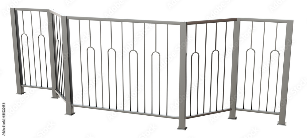 Poster 3d render features a captivating art deco balustrade with handrail and a simple round pattern (trans