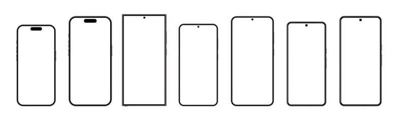 Flagship mobile phone collection. Large set of modern and up to date smartphones. Vector graphic.