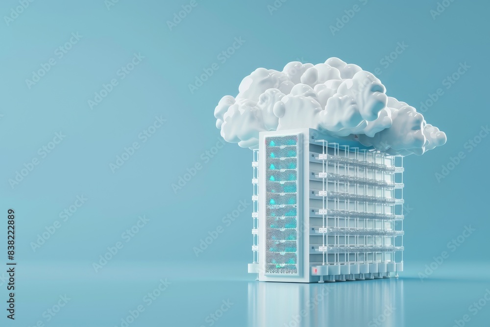 Poster white cloud with blue background. online data storage and cloud computing. 3d render illustration wi