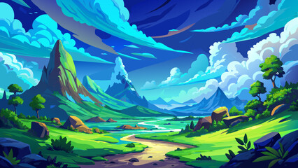 beautiful landscape background blue sky clouds vector illustration