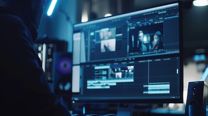 Top view of a video editing timeline on a computer screen, with a creative storyboard layout and annotations for planning and organization