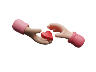 3D cartoon hand hold or giving heart isolated on transparent background. Valentine day, Relationship, family and donorship concept. Donation, love or charity for social media. 3d render illustration © Nuchjaree