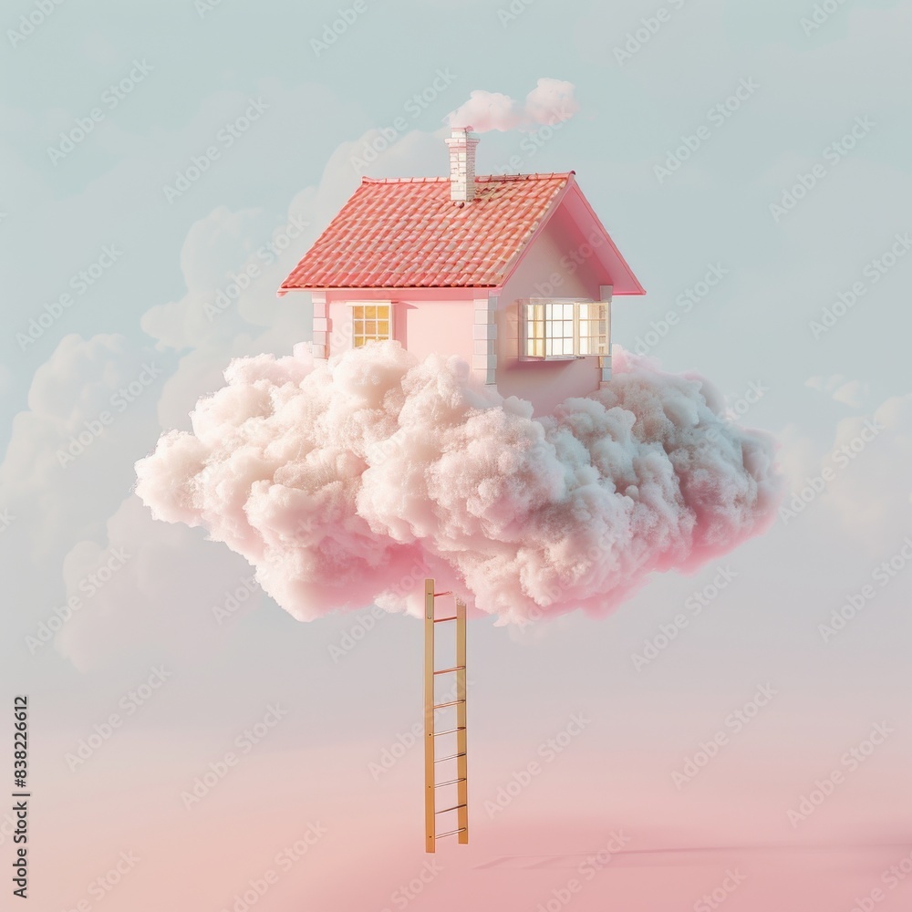 Poster this is a 3d rendering of what it would look like if you lived in the clouds with a ladder.
