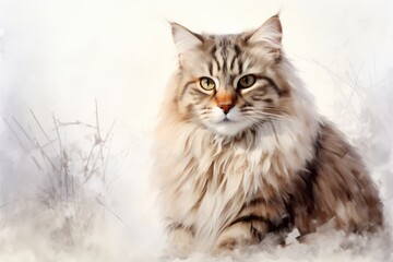 Obraz premium Portrait of a happy siberian cat isolated in plain white digital canvas