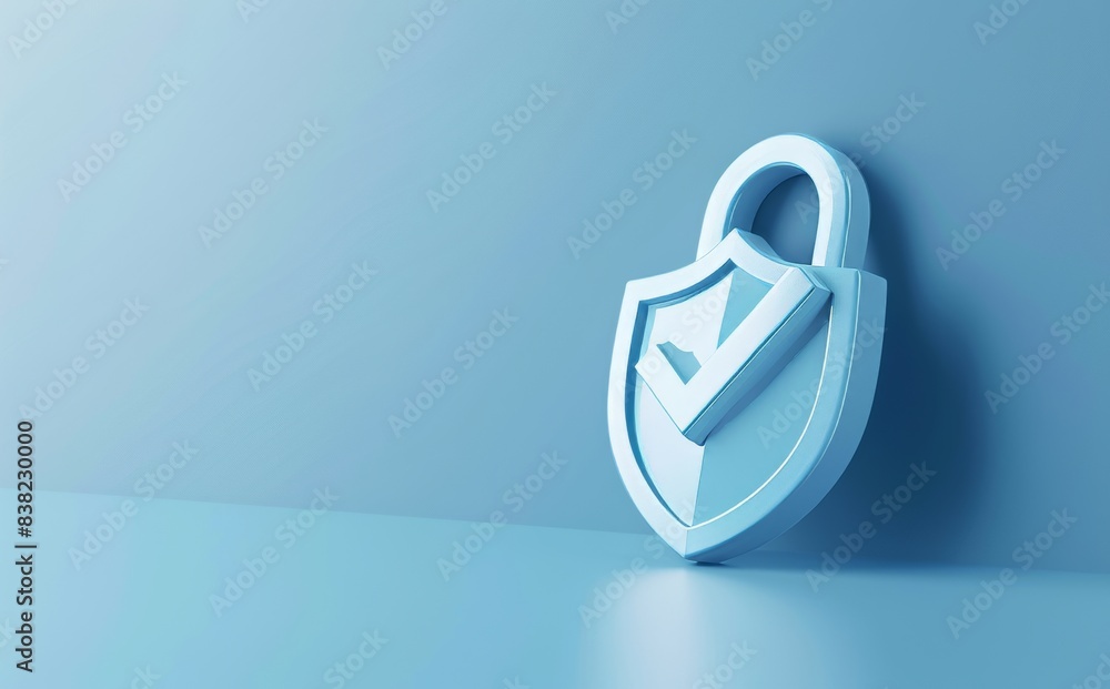 Poster a 3d render concept for a cyber lock password guard network security shield for internet antivirus p