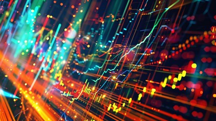 Obraz premium A digital representation of stock market trends using colorful, abstract shapes and lines
