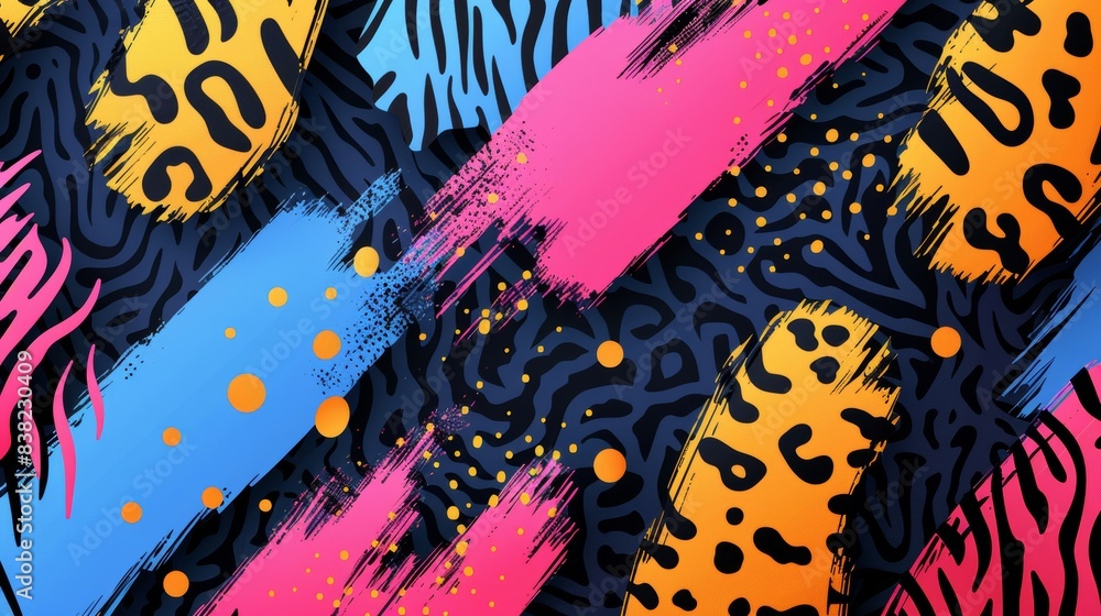 Poster Abstract geometric patterns with wild and colorful animal print elements
