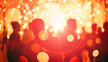 Silhouetted networking event with digital connection graphics