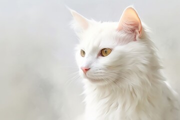 Fototapeta premium Portrait of a funny turkish van cat on plain white digital canvas